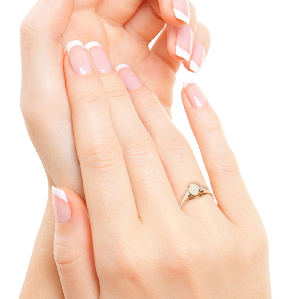 14K. SOLID GOLD RINGS WITH NATURAL DIAMONDS & OPAL - Picture 2 of 4